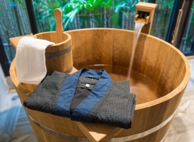 Hot spring bathtub at Ryokan hotel